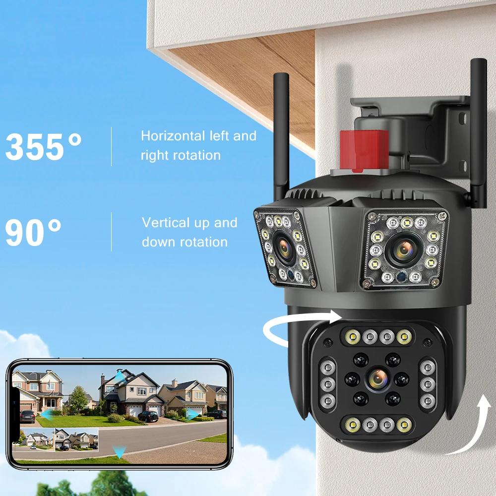 2026 New WiFi 6K 12MP PTZ IP Camera Three Screens Security Protection Motion Human Detection Outdoor IP CCTV Survalance Smart Home