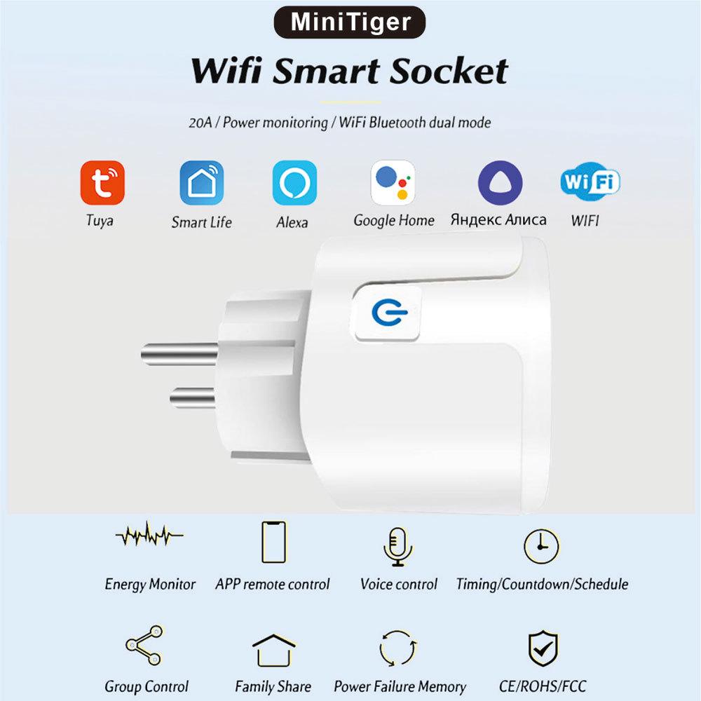 Tuya Smart WiFi Plug 16A/20A - EU Energy Monitoring Power Socket, Works with Alexa Google Home & Smart Life App