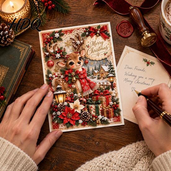 Seasonal Greeting Cards for Family Christmas Card 2D Flat Merry Santa Claus/Elf/Angel/Snowman Card Holiday Gatherings Party Favors Gifts Kids,