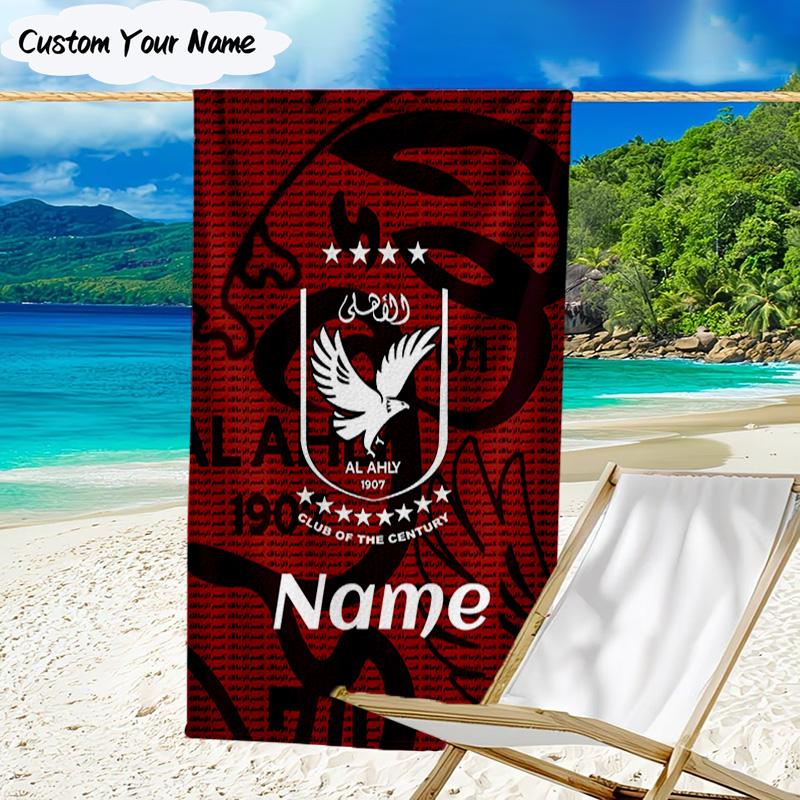 1PC Custom Name Beach Towel Ahly Club Crest Beach Towel, Suitable for Camping, Travel, Beach Accessories, Super Absorbent, Family Gift