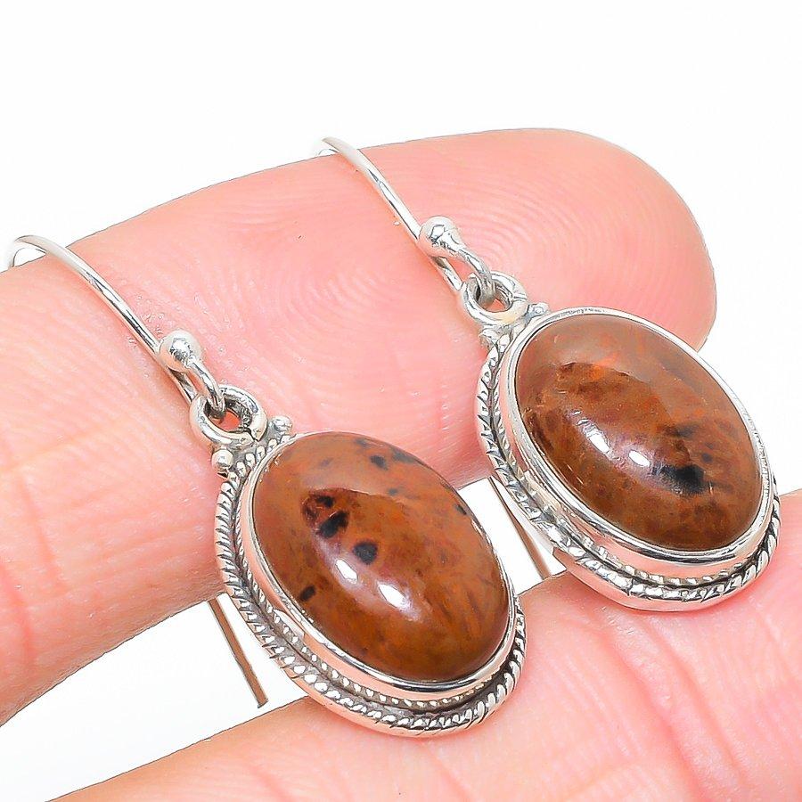 Natural Mahogany Obsidian Gemstone 925 Solid Sterling Silver Earring 1.25" G5s33