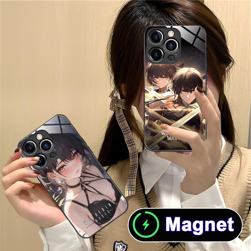 Wuthering Waves Rover Glass MagSafe Mobile Phone Case for iPhone 17 16 15 14 13 12 11 Air Pro Max Plus Mini Colorful Cover