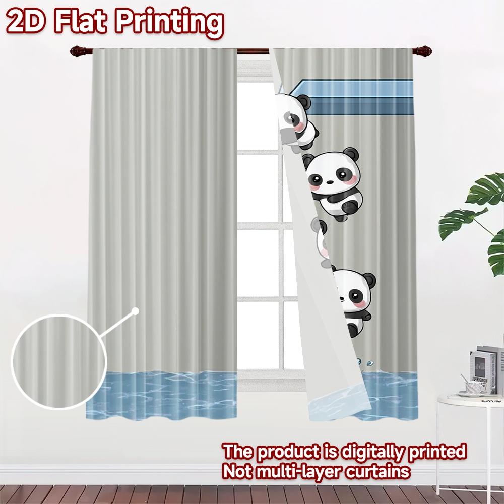 2D flat printing 2pcs Curtain Window Treatment Curtains Cute Pandas Diving Playfully Digital Printed Polyester Drapes Party