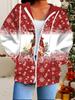 Christmas 3D Printed Hooded Cardigan Plus Size Autumn Winter Retro