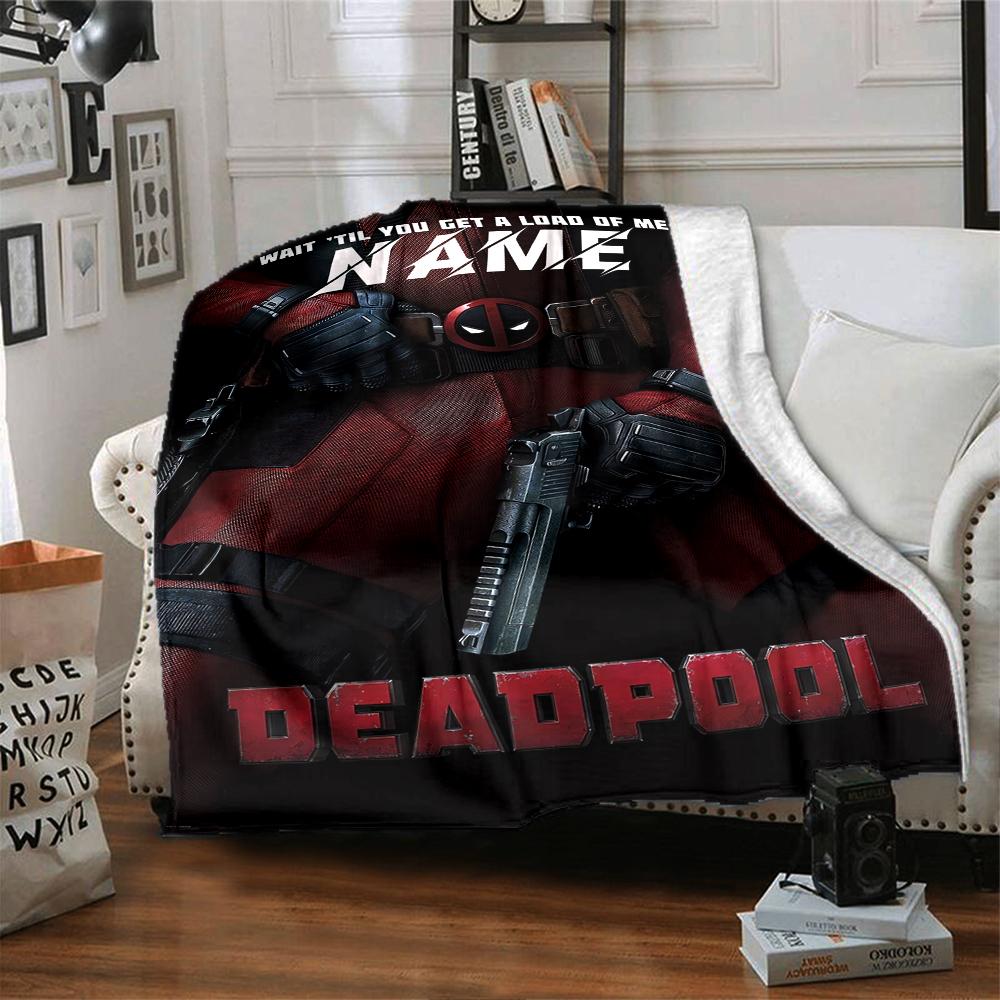 Custom Name Deadpool Movie Poster blanket for Couch & Bed, Plush Cozy Fuzzy Blanket Super Soft & Warm Blankets for Fall and Winter. 090819