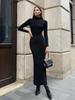 Turtleneck Knitted Women Dresses Sexy Solid High Waist Hip Package Lady Dress Elegant Long Sleeve Slim Female Vestidos