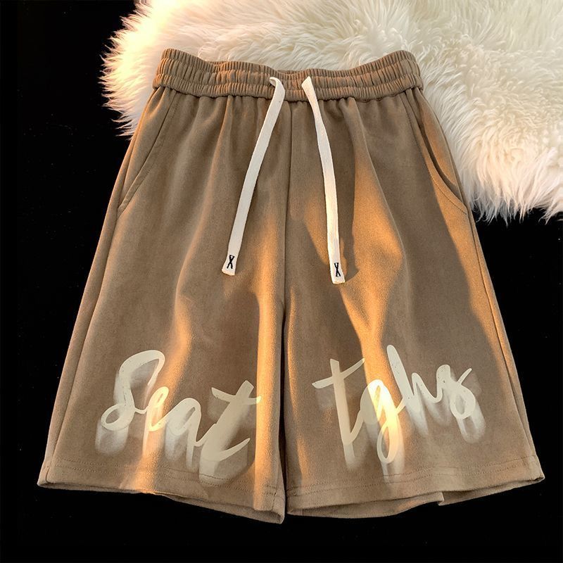 

Мужские летние свободные спортивные брюки с буквенным принтом в европейском и американском стиле длиной пять четвертей 5XL