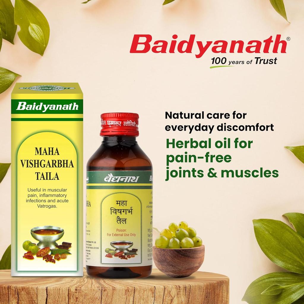 Baidyanath Mahavishgarbh Tail 100 ml X Pack of 2 | Herbal Massage Oil for Muscular Pain Relief, Joint Stiffness and Body Relaxation