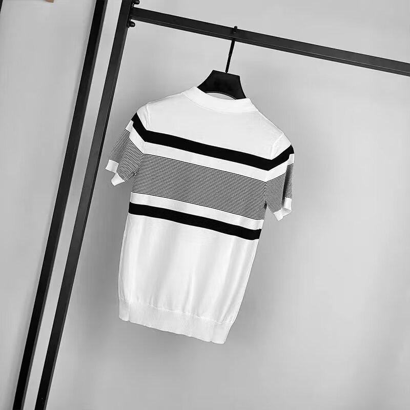 Herren Sommer Slim Gestreiftes Kurzarm-Poloshirt - Trendiges, lässiges Strick-T-Shirt mit Revers in Kontrastfarbe