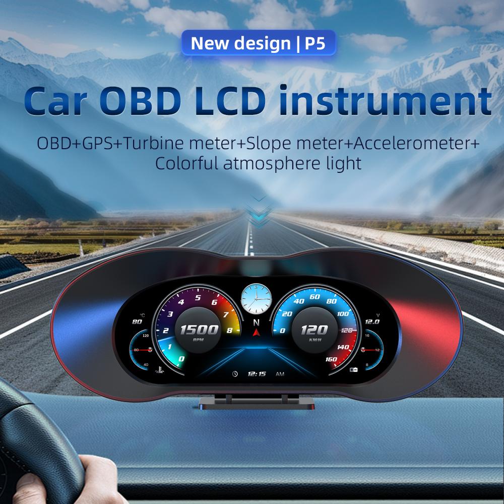 Car OBD+GPS Dual System Car Head-up Display LCD Slope Meter Turbine Accelerometer Speed Temperature Voltage On-board Computer