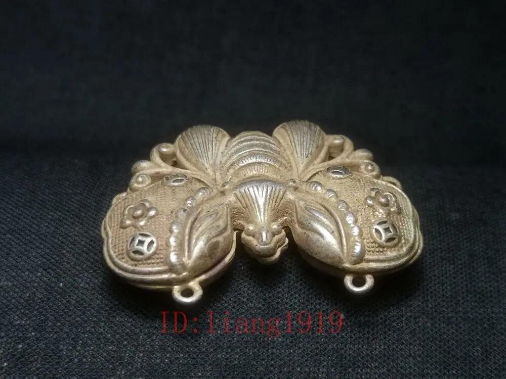 Chinese Tibet Silver Carving Butterfly Necklace Pendant Old Collection Gift