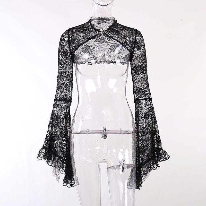 

Jy22221 Summer New Style 2024 European and American Women s Clothing, Bell-Sleeved Loose Sexy Lace Cut-Out Buttoned Blouse for Women Jy 22221Ah XXXL