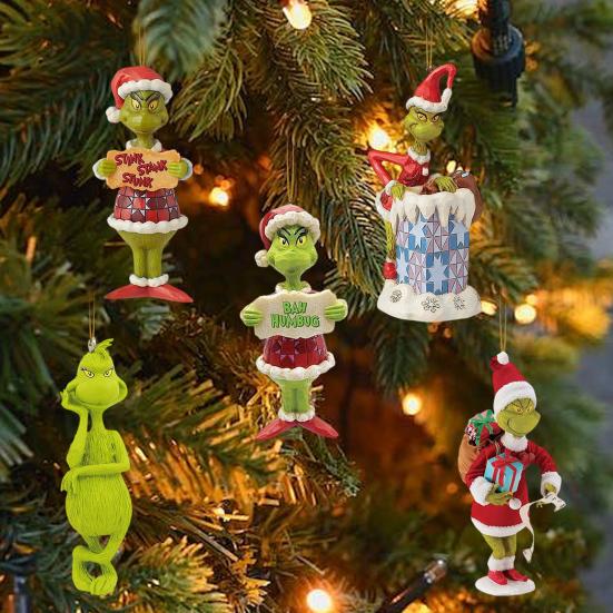 5 Pcs Green Elf Christmas Ornaments Acrylic Green Elf Christmas Tree Hanging Decoration for Holiday Party Decoration