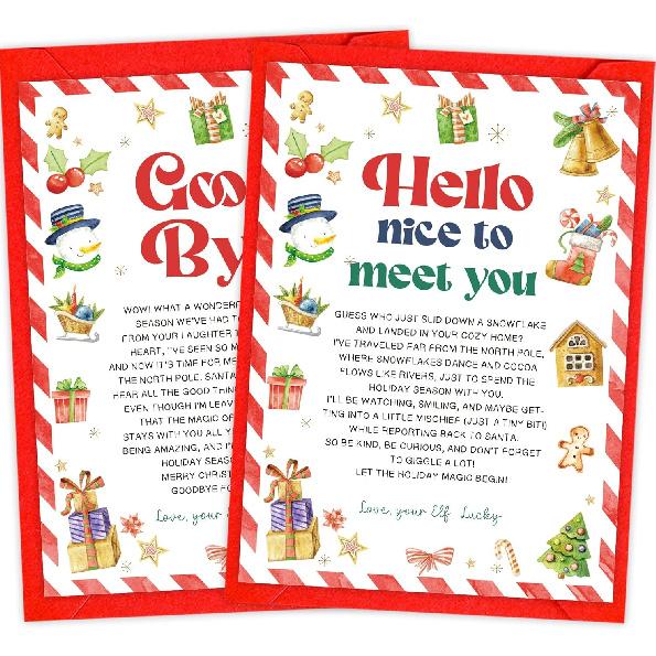 Elf Arrival Letter, Elf Goodbye Letter, Hello and Goodbye Christmas Letters with Envelopes and Stickers ELFLT02 ELFLT02