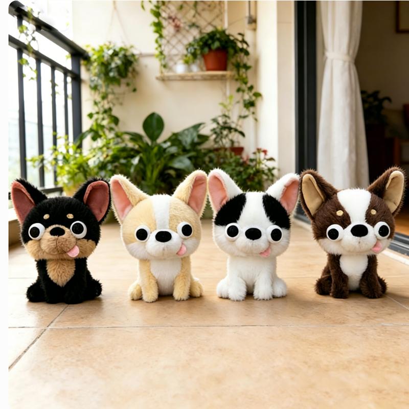 Funny Big-eyed Chihuahua Plush Toy, Tongue-out Puppy Doll for Kids & Home Decoration black