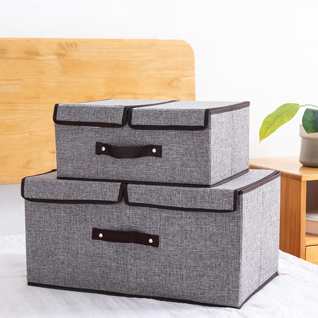 Foldable Cotton Linen Storage Box Convenient Double Lid Underwear Organizer Clothing Container for Home Organization