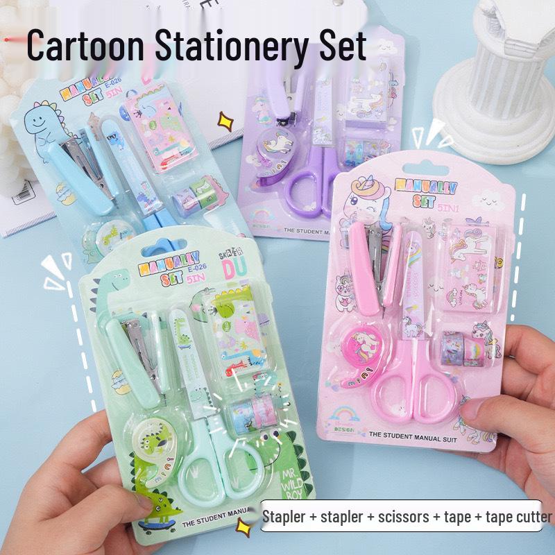 Adorable Student Stationery Set: High-Quality Scissors, Stapler, Tape & Stickers - Perfect Gift for Children's Learning