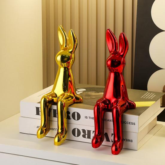 Long Ear Bunny Figurine Colorful Sitting Rabbit Statue Animal Sculpture Home Office Desktop Car Dashboard Decoration