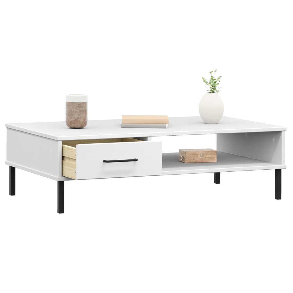  OSLO Coffee Table, Metal Legs, White, Pine Wood