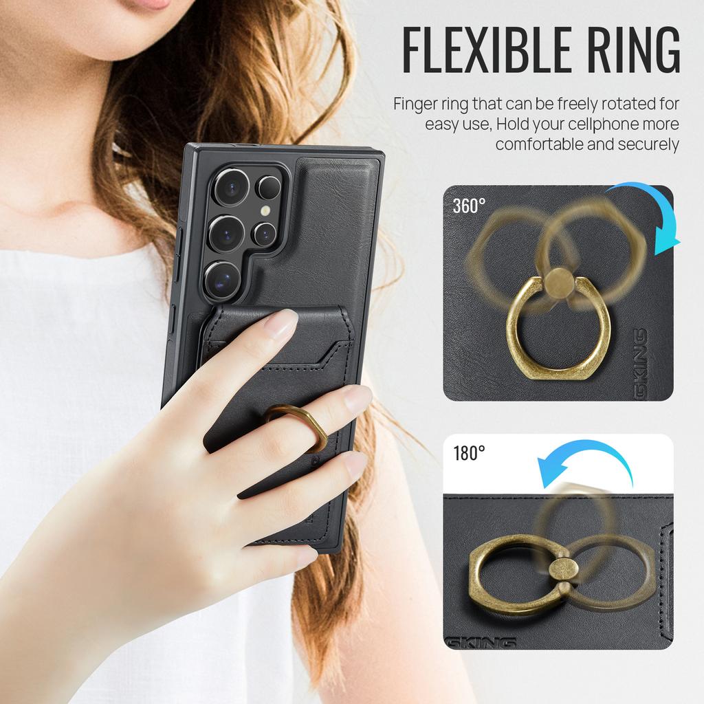 For Samsung Galaxy S24 Ultra Magnetic Case PC+TPU+PU Phone Cover with Card Holder