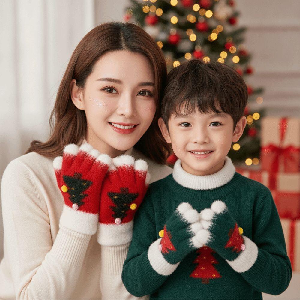 Red Green Winter Knit Mittens Knitted Woolen Touchscreen Full Finger Christmas Gloves Party Wear