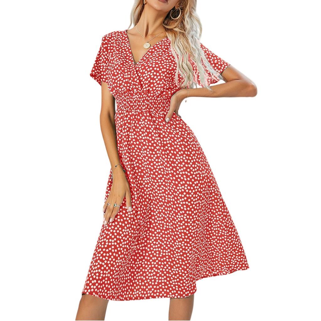 Women's Dresses Casual Small Floral Printed V-Neck Short Sleeve Dresses