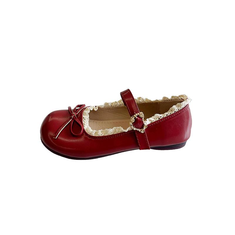 Girls heart bow Mary Jane shoes children's small flower buds spring 2025 new Lolita with skirt small leather shoes