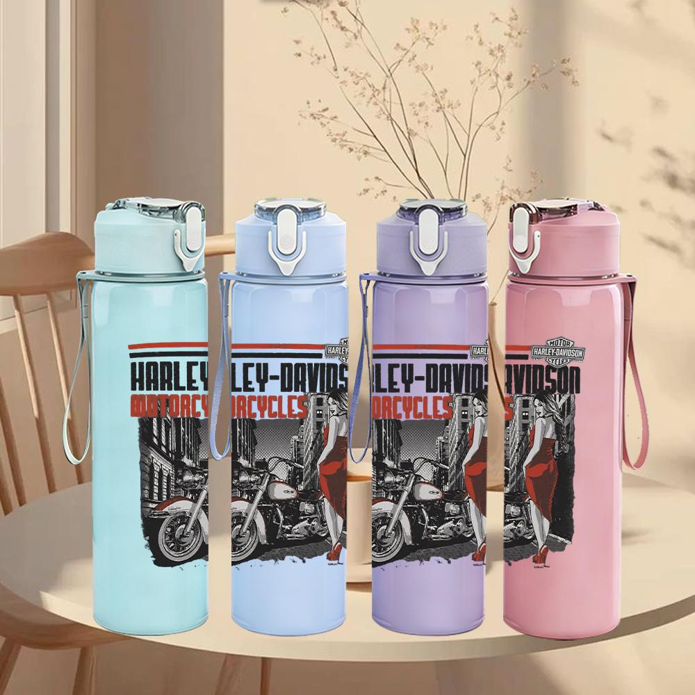 1PC Harley Davidson motorcycle graphic print 750ml colorful plastic sports water bottle leakproof pop up lid with straw for outdoor work home use