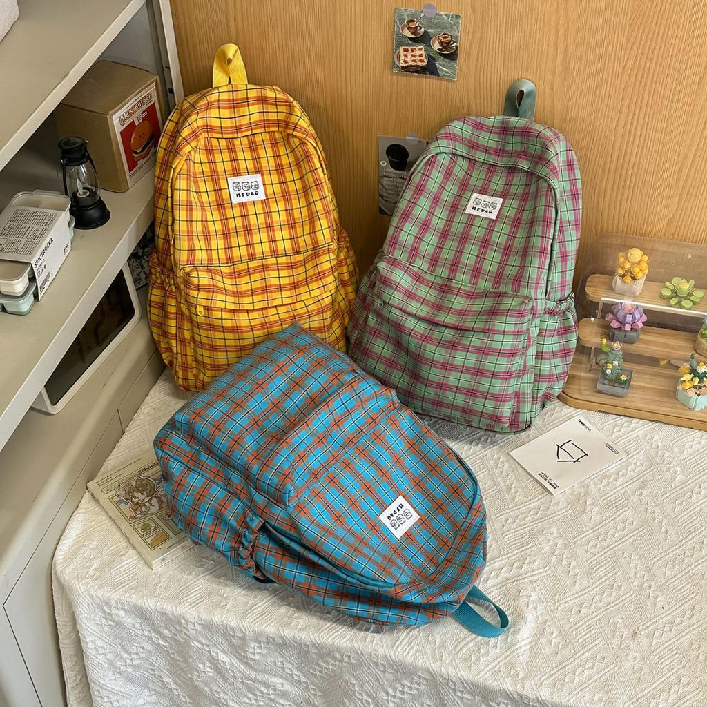 Schultasche Japanischer Ins-Stil Retro Karomuster Rucksack weiblich, Mittelschüler Schultasche große Kapazität Reise Pendler Rucksack