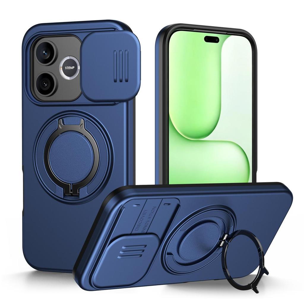 Slide Camera Lens Protector Case for Honor 600 Lite Phone Case Built-in 360° Rotatable Ring Kickstand