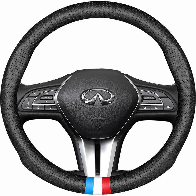 Genuine Leather Steering Wheel Cover for Infiniti QX50, QX60, QX80, Q50, Q70L, FX3 - All Seasons