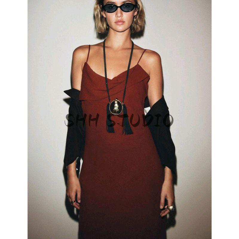 Autumn New Women clothes French style Socialite Vertical Neckline Blended Sling Midi Dress 8478730