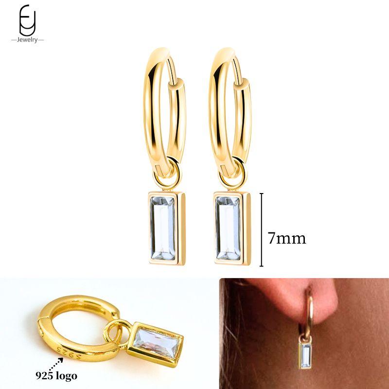 925 Silver Ear Needle White Crystal Gold Earrings for Women Luxury Water drop/Heart/Flower Pendant Earring Fine Jewelry