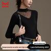 Mao Ren French Elegant Lace Mesh Semi-High Collar Long Sleeve Top