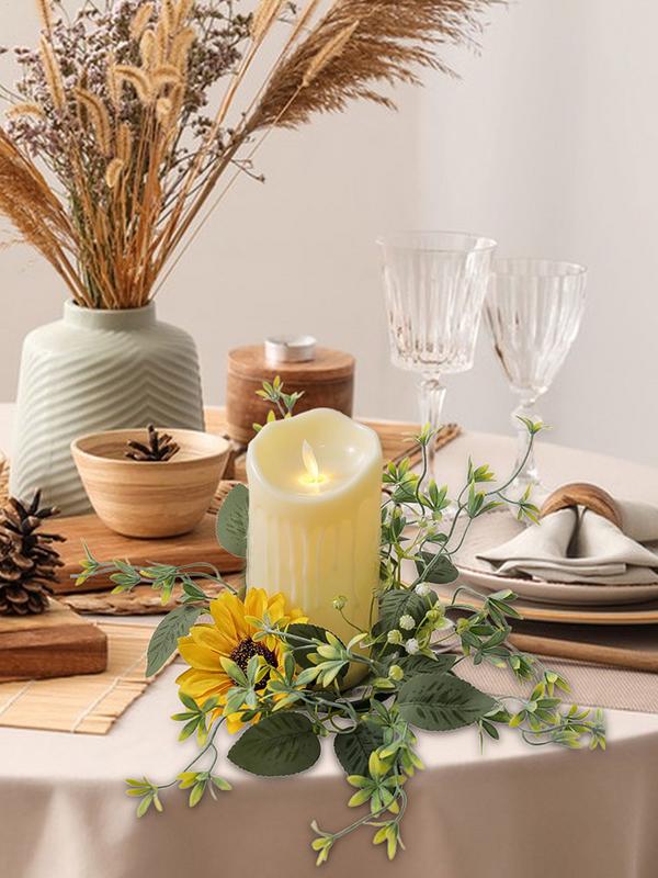 Wreath Candle Ring Sunflower Faux Kitchen Cabinet Wreaths Candle Rings Candlestick Wreath Table Wedding Party Arrangement