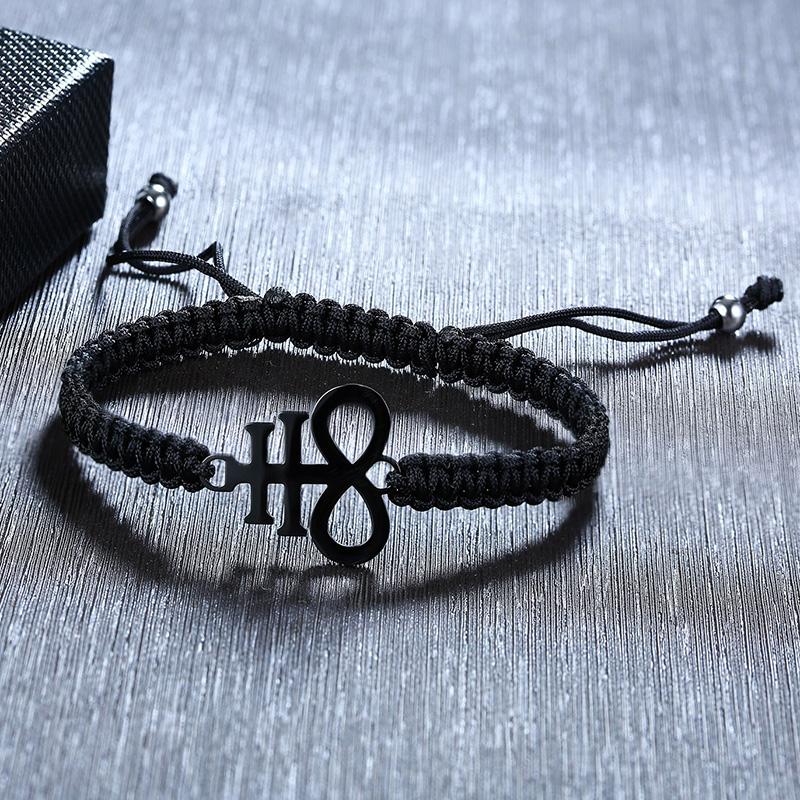 Charm Braided Bracelet Seal Of Lucifer Handmade Wave Black Adjustable Male Wrist Brazelet