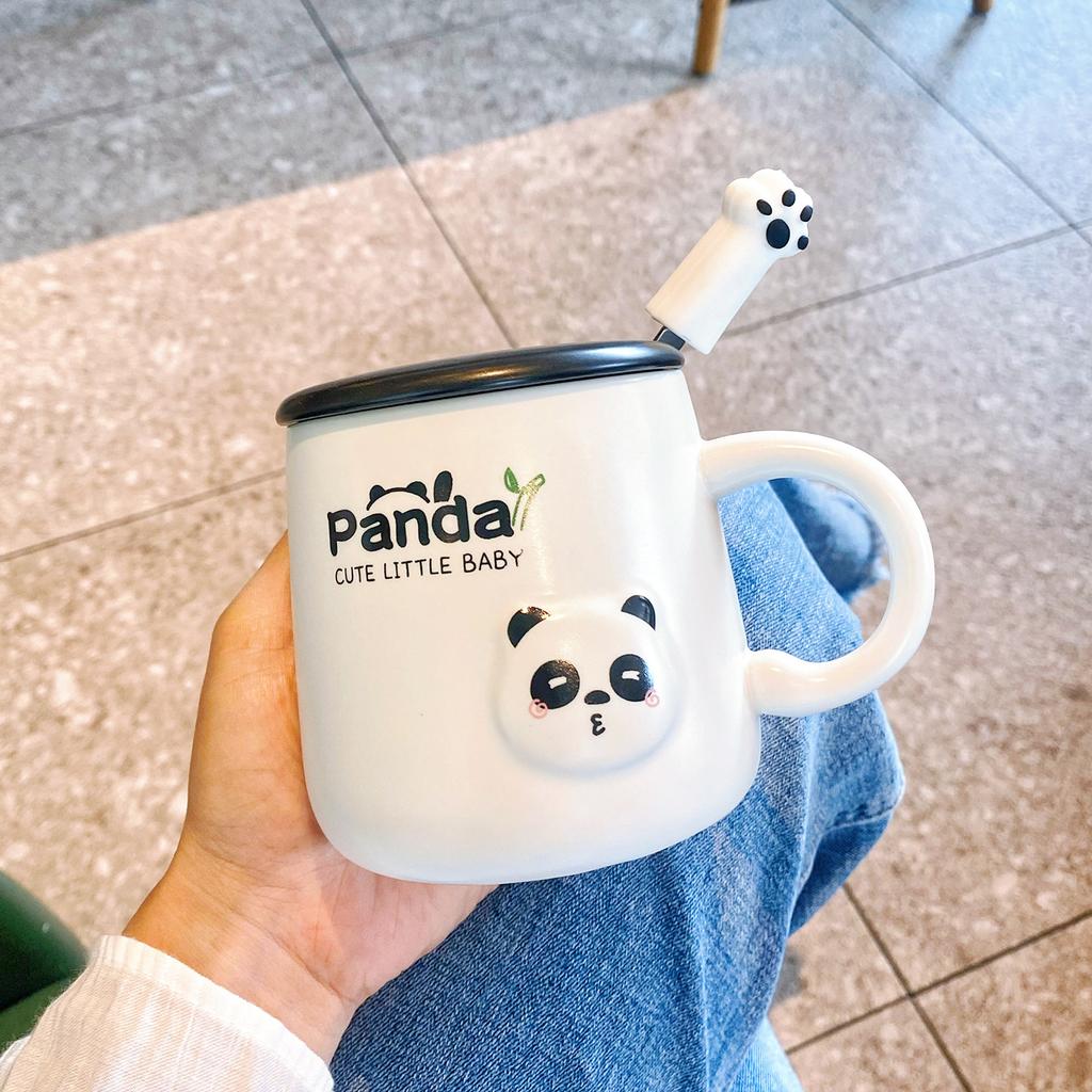 High Value Panda Mug with Lid Spoon Couple Ceramic Cup Children's Home Drinking Water Cup Office Coffee Cup
