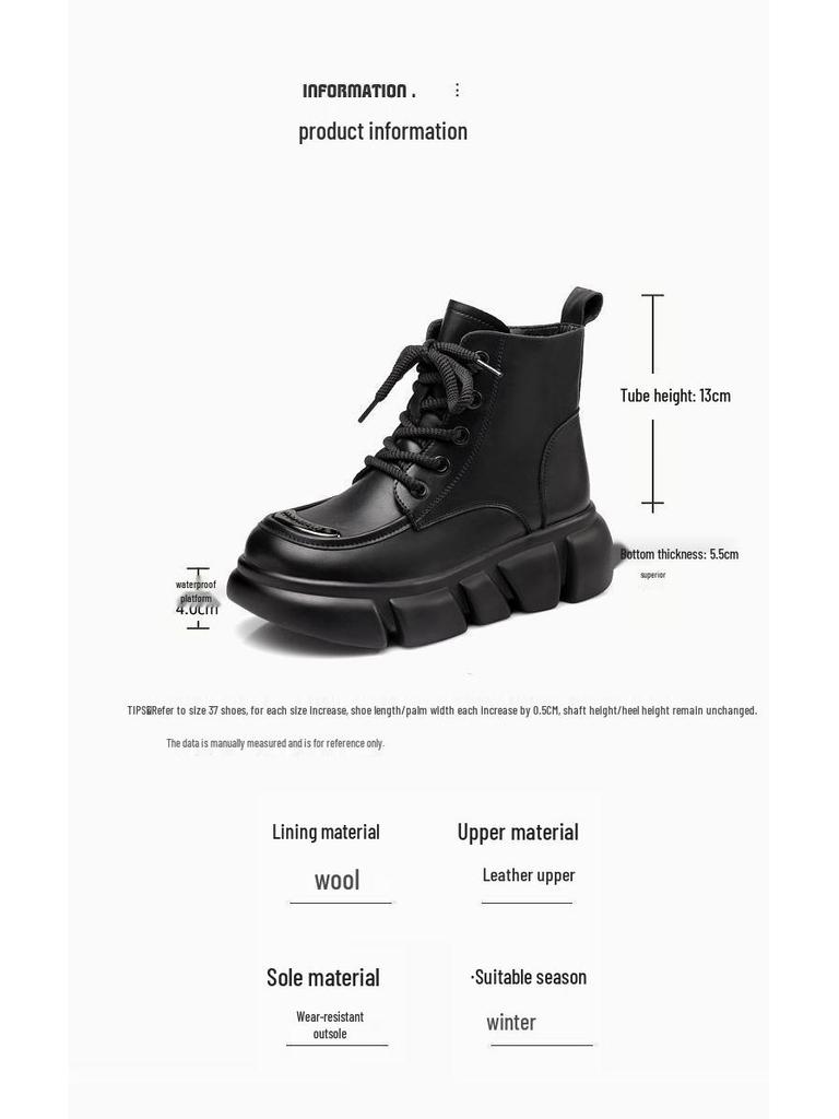 Women's Genuine Leather Fur-Lined Snow Boots with Thick Sole