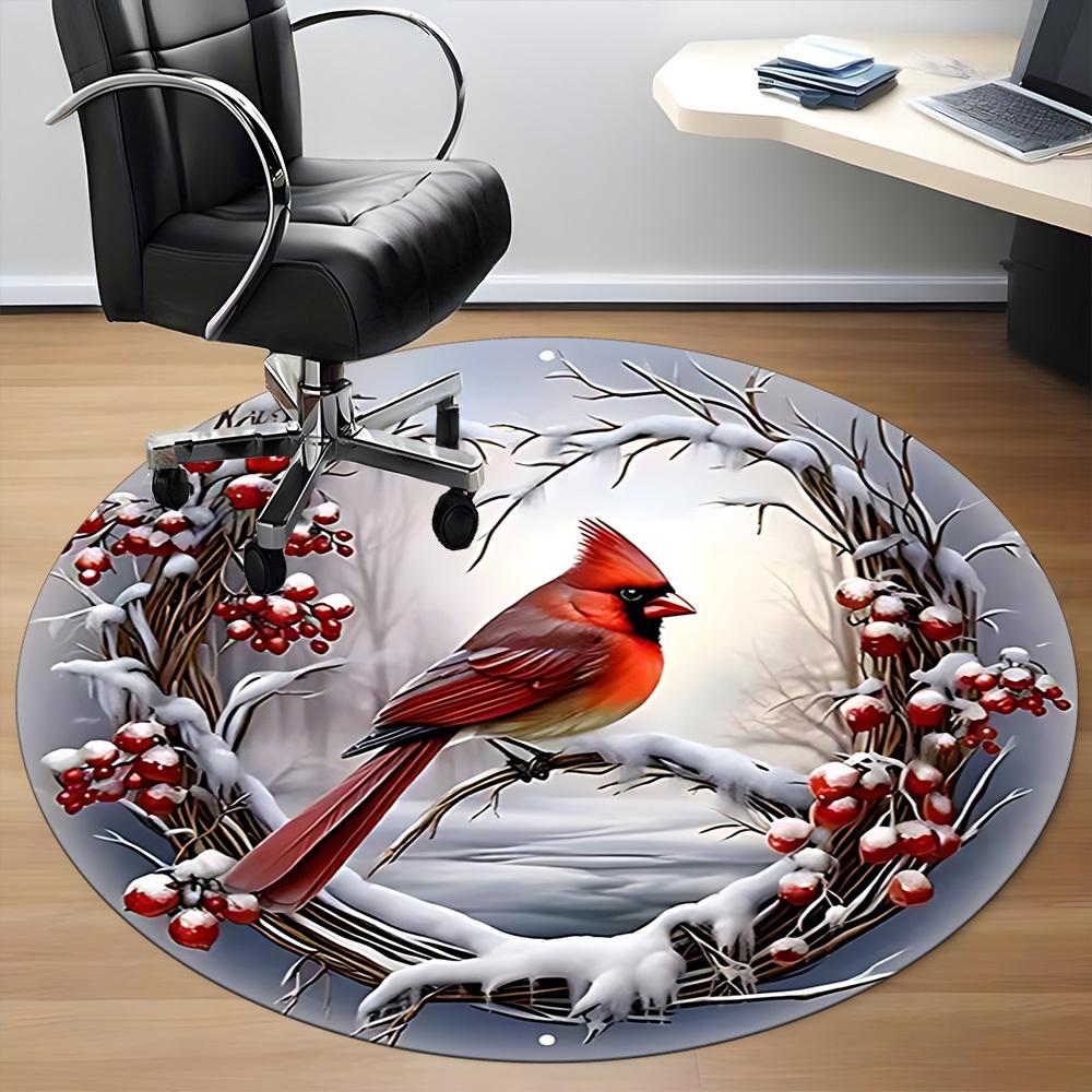 1pc Winter Wreath Chair Carpet for Office, Round Non Slip Durable Large Size Office Carpet, Suitable for Office