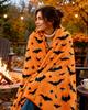 Halloween Bat Star Flannel Throw Blanket Orange Background Pumpkin Holiday Decor Sofa Blanket
