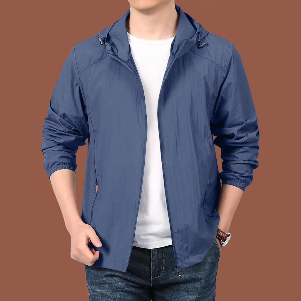 Men's Loose Casual Outdoor Large-sized Hooded Windbreaker Long-sleeved Jacket