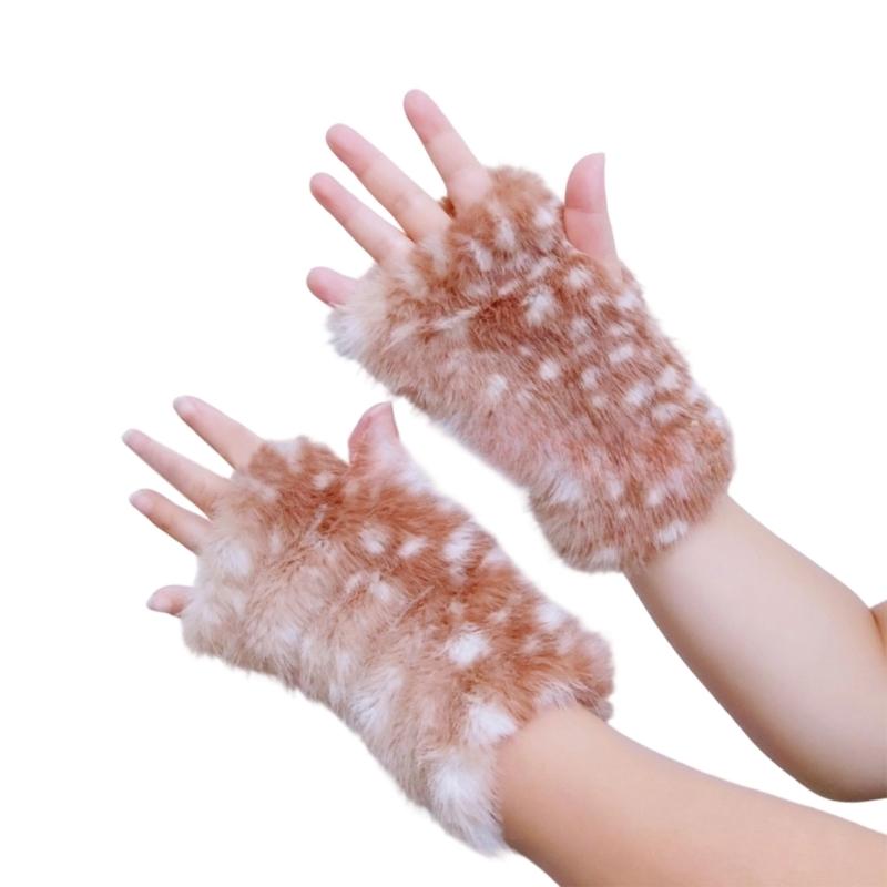 

Fingerless Reindeer Print Fleece Gloves For Winter Soft Plush Warmth Unisex Design Christmas Elk Cosplay 1