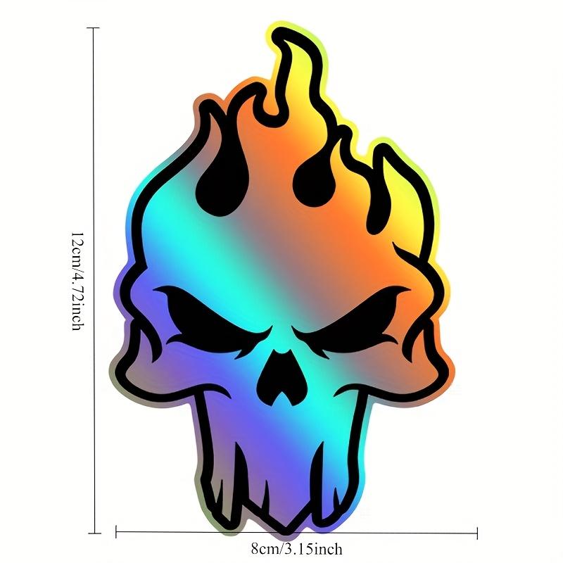 2Pcs Holographic Flame Skull Decals Waterproof Glossy Stickers Fit Motorcycle Bike Body Car Fuel Tank Decor