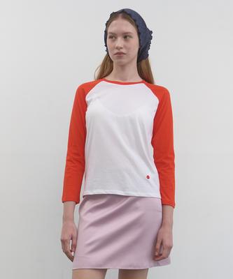 MA JOURNEE Single Raglan T-Shirt_White/Orange