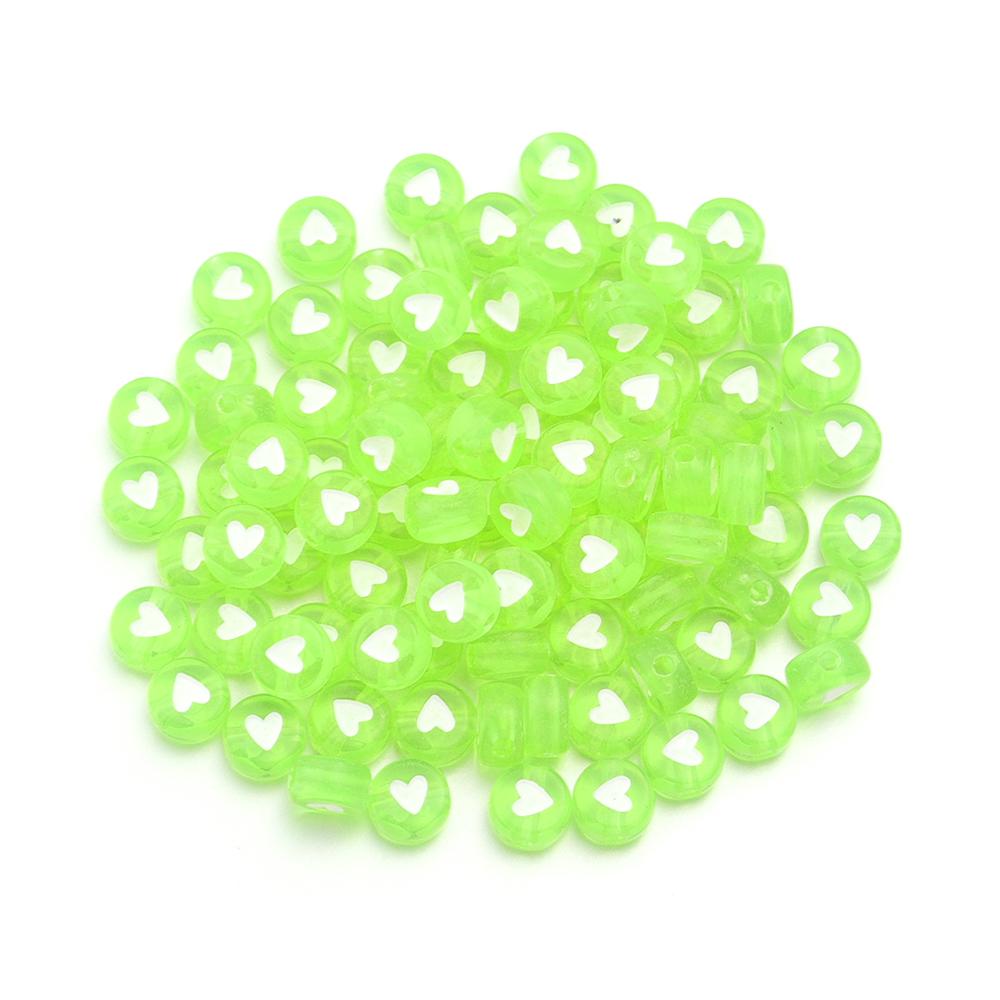 100pcs/lot 7mm Acrylic Beads Colored Transparent Heart Pattern Loose Flat Round Beads For Craft Bracelet Making DIY Jewelry Gift