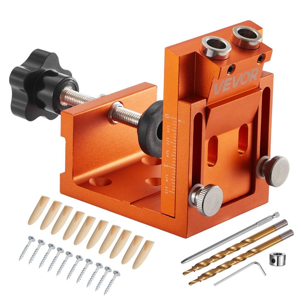 Pocket Hole Jig Kit, 12 Mm To 48 Mm Adjustable, Jig Pocket Hole System with Step Drill, Hex Wrench, Drill Stop Ring, Square Drive Bit, Plugs and
