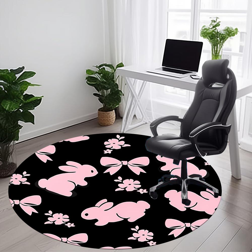 1pc Bunny Floral Office Round Area Rug,  Mat Suitable ForOffice, Under Office Chairs Bedroom Living Room Home Decor, Room Deco