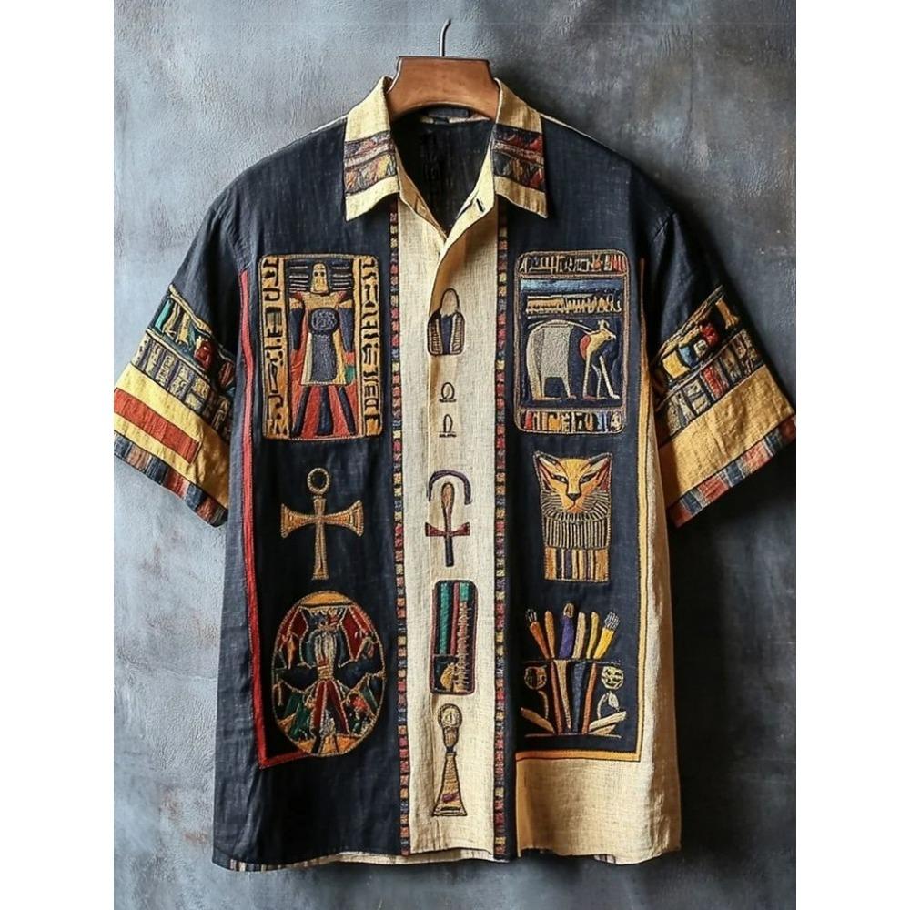 Outdoor Streetwear Men s Fashion Shirts Retro-style Ancient Egyptian Printed Men s Shirts Casual Daily Men s and Women s Shirt S