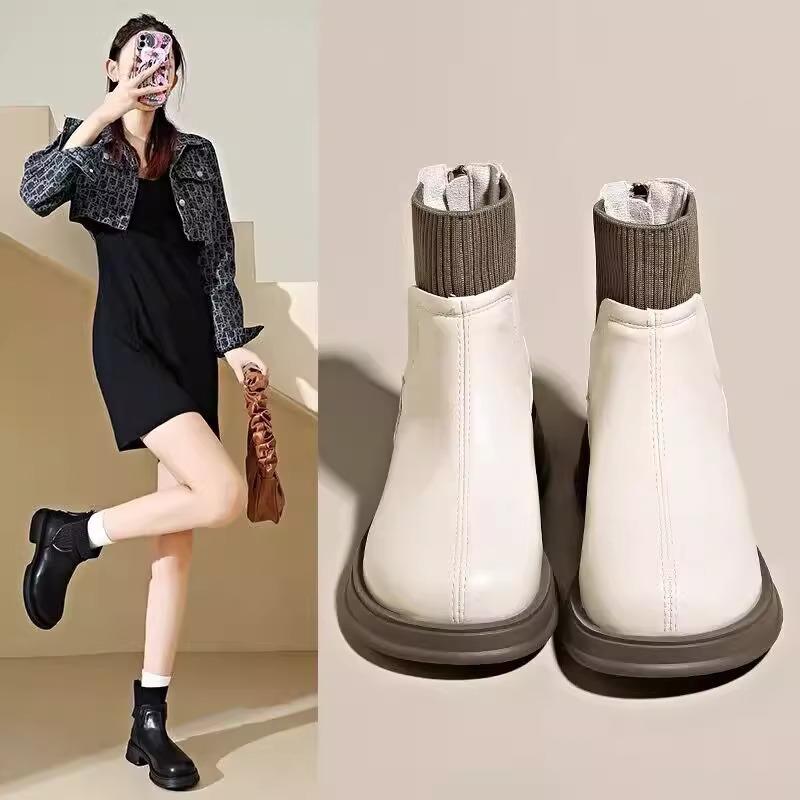 

Martin boots women s 2024 new spring and autumn British style short boots women s non-slip thick-soled socks boots thin boots Chelsea boots 40 чорний