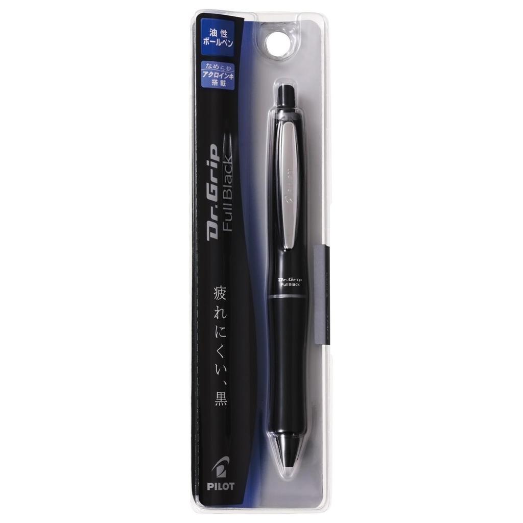 Pilot Dr. Grip Full Black Series Ballpoint Pen 0.7mm Silver Clip
